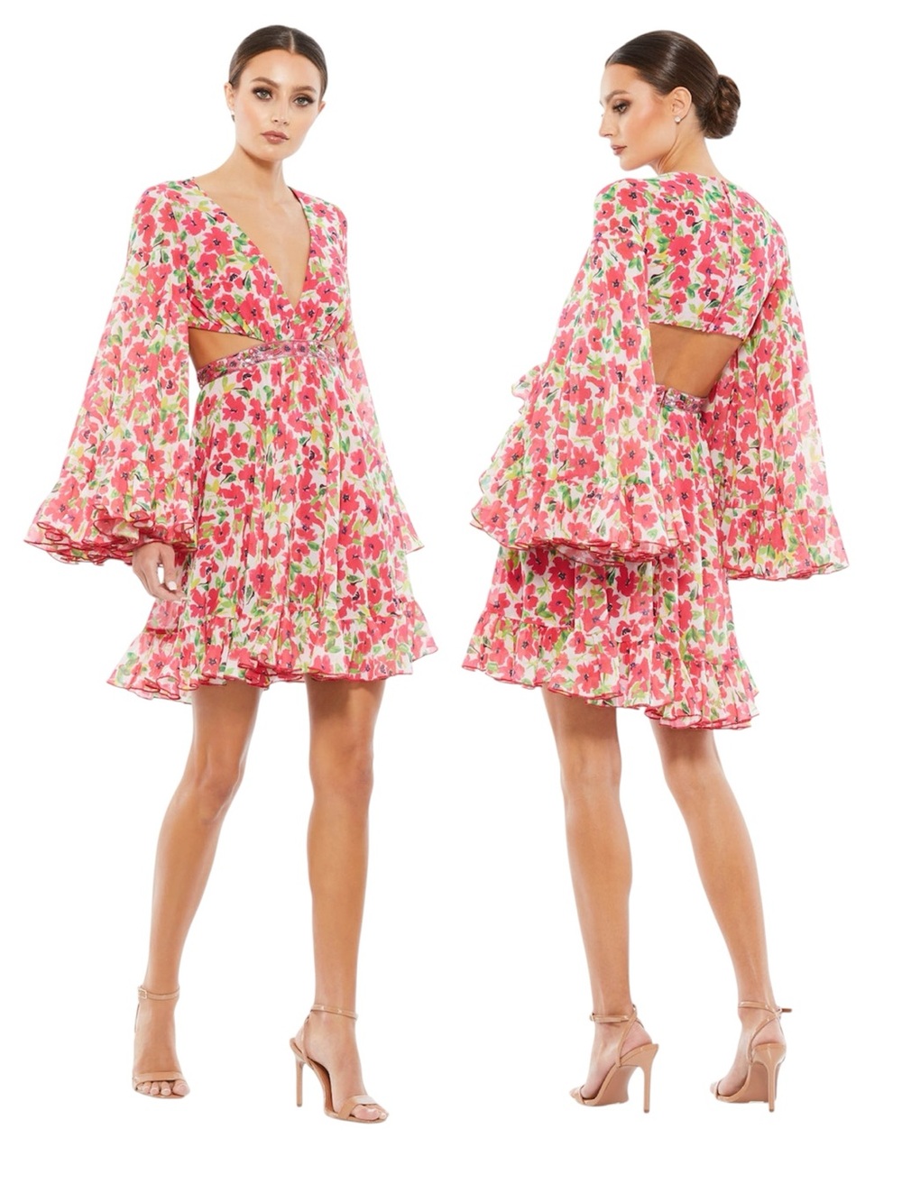 Mac Duggal Floral Cutout Bell Mini Dress Size 4